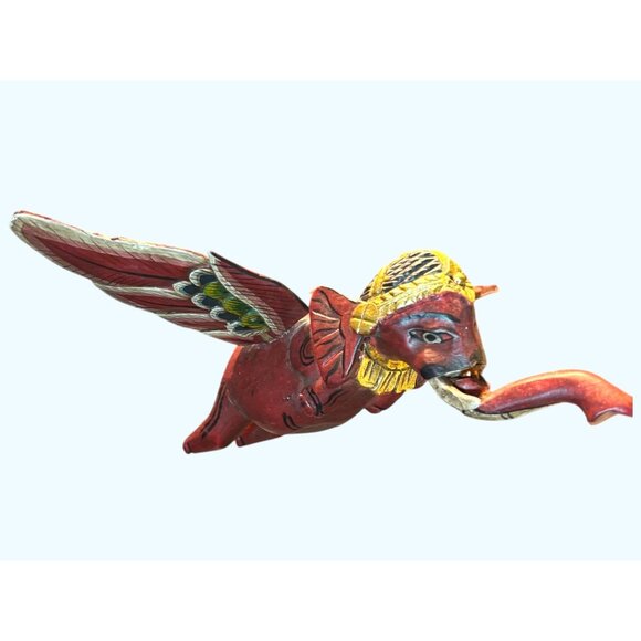 Hand-Carved Vintage Flying Elephant Figurine With Painted Wings & Trunk Detail - Picture 3 of 16